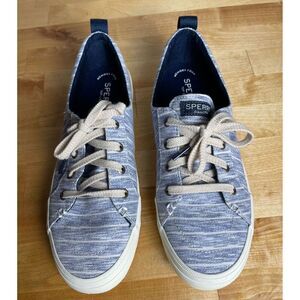 Sperry Crest Vibe Women's Blue Chambray Stripe Sneakers Size 8.5 Lace-Up Shoes